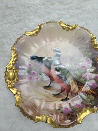 Vintage Antique Limoges France Plate Hand Painted Game Bird Pheasant Gold Trim