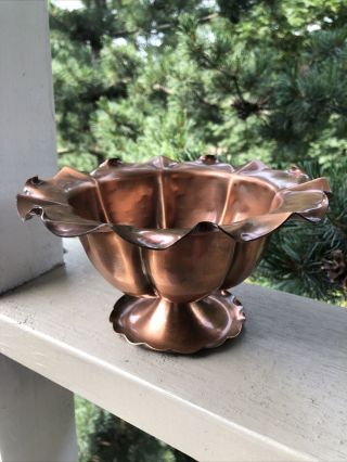 Mcm Vintage Gregorian Hammered Copper Pedestal Bowl