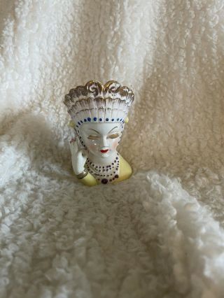 Vintage Lady Head Vase With Gold Crown 4 1/2” Repaired
