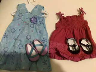 American Girl Doll Clothes 2 Dresses With 2 Shoes