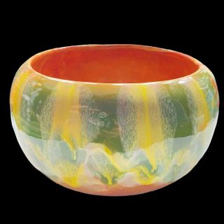 Vintage Usa G8 Art Pottery Bowl Arts & Crafts Yellow Green Glaze 8”w 4.  75”h