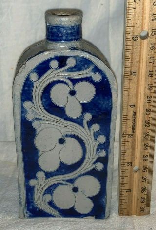 Antique German Stoneware Salt Glaze Bottle Flask Floral Incised Westerwald Crock