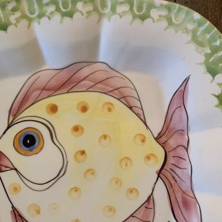 2 ZANOLLI Italian Hand Painted Square Fish Plate - - Scalloped Edge 11 inch 3