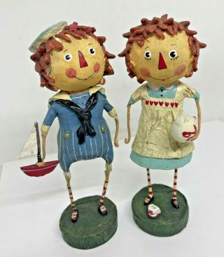 Lori Mitchell Raggedy Ann & Andy Resin Paper Pulp & Wire 6.  5 " Figurines