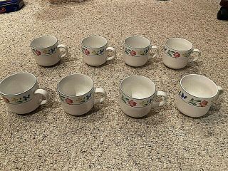 Farberware Stoneware Dorchester 388 Set Of 8 Coffee Mugs 1995 Floral Pattern