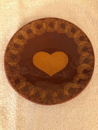 Ned Foltz Redware Folk Art Pottery 8” Pie Plate Heart 1984