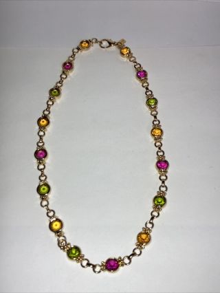Vintage 1928 Brand Costume Jewelry Multi Color Stone,  Goldtone Necklace