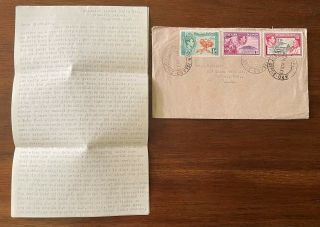 1943 Letter Cover Pitcairn Island Nelson Dyett Signed Radio Operator Wwii Stamps