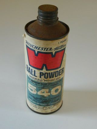 Winchester 540 Ball Power Collectible Tin 1 Pound Tin Bottle