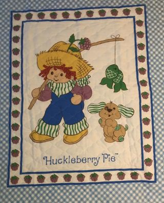 Vintage Strawberry Shortcake Huckleberry Pie Blue Gingham Quilted Baby Blanket 2