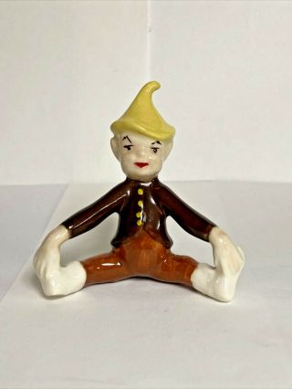 Vintage Ceramic Pixie With Yellow Hat And Brown Shirt