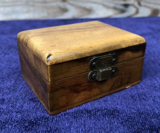 Small Size Antique Vintage Solid Walnut Wood Trinket Jewellery Box Treen Wooden