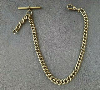 Vintage Antique Brass Watch Chain With T Bar