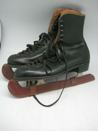 Antique Vintage Leather Ice Skates Black Abc 10.  5 Lillywhites - Deb