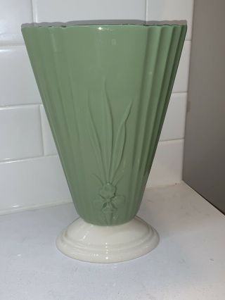 Vintage 1930’s Lenox Green And Ivory Iris Art Deco Fan Vase Green Mark Perfect