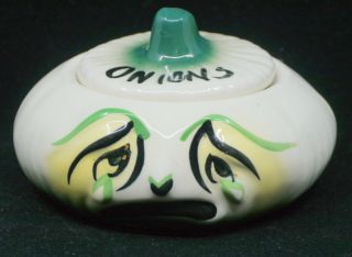 Vintage Anthropomorphic Art Pottery Crying Face Onion Jar,  Kitchenware