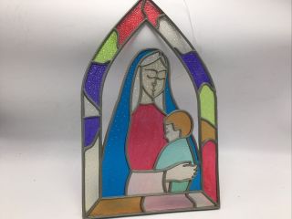 Christmas Suncatcher Mary Jesus Plastic 9.  75 " Stained Glass Window Vintage 80 