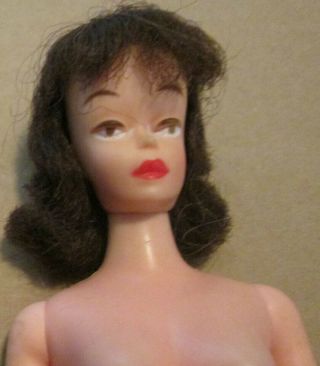 Vintage 1960s Fashion Doll Barbie Clone Brunette Hair Nude Straight Bod Big Feet