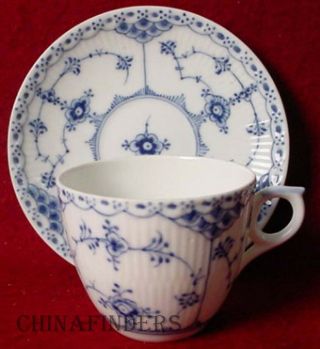 Royal Copenhagen China Blue Fluted Half Lace Pattern Cup & Saucer 756
