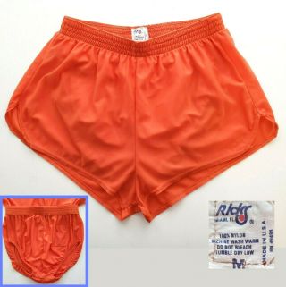 Vtg 80s Ricks Miami Orange Nylon Tricot Running Work - Out Beach Shorts Womens S - M