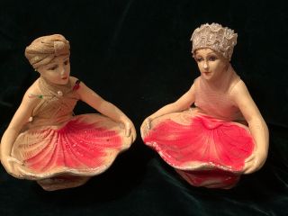 Antique Chalkware Boudoir Flapper 1930s Seashell Pin Dish Doll Carnival Prize