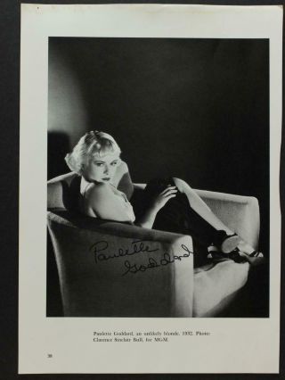 Paulette Goddard (1910 - 1990) Autograph 8 X 11 Book Plate Photo