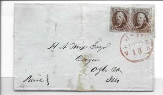 Us Scott 1 5 - Cent Franklin Pair On Folded Letter Cover To Oregon Illinois