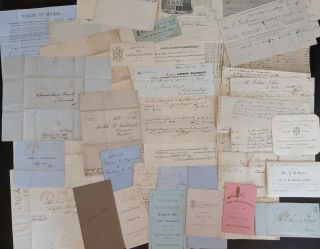 1782 - 1906 Large England Lot (55) Stampless Letters,  Documents,  Billheads Etc