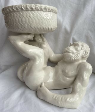 Vintage Ceramic Reclining Monkey With Basket Made In Italy For Halls White 9”
