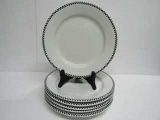 Oneida Crown Rego Black White Checkered Pattern 10.  25 " Dinner Plates Set Of 6