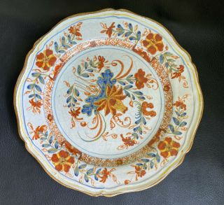 Antique Tin Glazed Earthenware Plate Hand Painted Floral Bouquet Decor