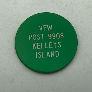 Vtg Vfw Post 9908 Kelleys Island Ohio Advertising Drink Chip Green Token K3