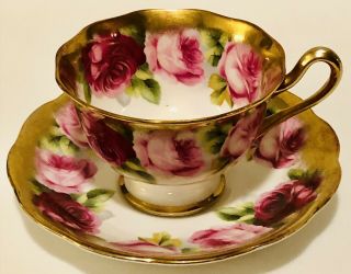Royal Albert Bone China Tea Cup & Saucer Old English Rose Heavy Gold Teacup