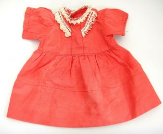 Vintage Doll Dress Red W White Trim Short Puffy Sleeves Buttons In Back