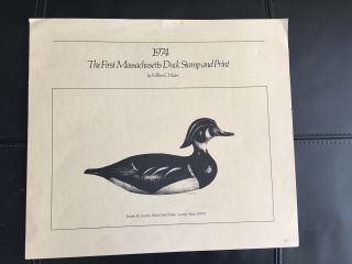 1974 Massachusetts - State Duck Stamp Print - First Of State -,  Stamp - 95/600