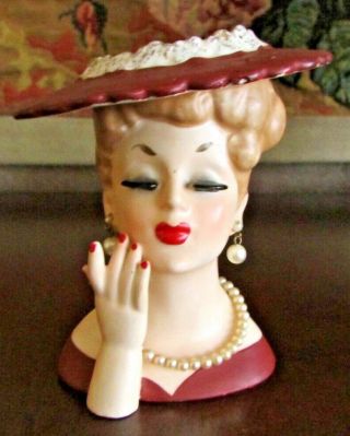 Vintage Napco Lady Head Vase With Pearls 1962 Made In Japan