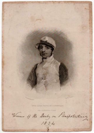 Antique C1842 Engraving.  Late Patrick Connelly (conolly) Celebrated Jockey