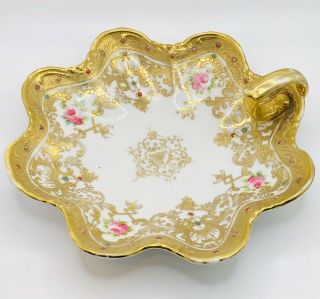 Antique Rc Noritake Nippon Hand Painted Roses Moriage Jeweled Candy Dish Bowl