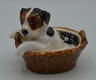 Royal Doulton Puppy In Basket Hn2587 Porcelain Figurine