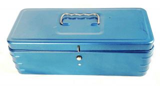 Vintage Blue Metal Case Storage Box 12 " X 5 "