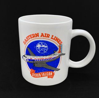Vtg Eastern Airlines " Silver Falcon " & Logos White Ceramic Coffee Mug / Cup Usa