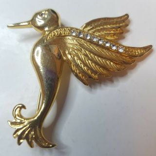 Vintage Lci Hummingbird Gold Tone With Rhinestones Pin Brooch Liz Claiborne