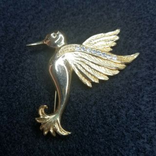 Vintage LCI Hummingbird Gold Tone with Rhinestones Pin Brooch Liz Claiborne 2