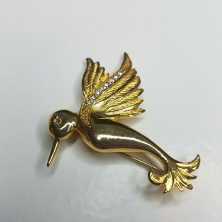 Vintage LCI Hummingbird Gold Tone with Rhinestones Pin Brooch Liz Claiborne 3