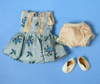 Vintage 1950s Blue Floral Dress Panty & Shoes Untagged Fit 8 " Ginny Muffie Virga