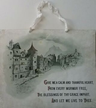 Antique Chomo Victorian Religious Card/banner/prayer On A Moonlit Night 25x20cm