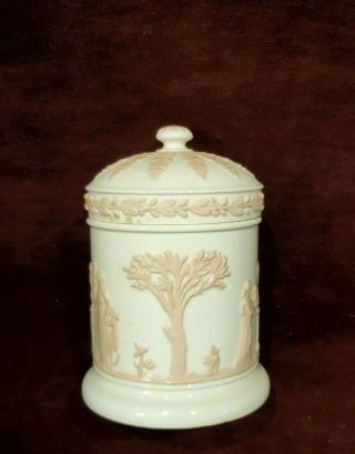 Vintage Wedgwood England Pink On Cream Lidded Jar Canister