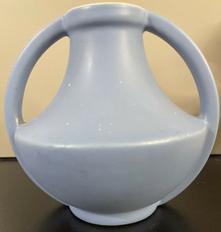Vintage Blue Matte W/ White Int Coors Colorado Pottery Handled Vase Urn 7.  5 " C