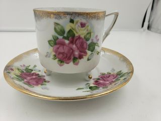 Vintage Lm Royal Halsey Pink Rose Gold Footed Teacup & Saucer Fine China Set