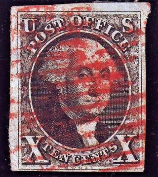 Us 2 Black 1847 Washington W/ Red Paint Cancel & Large Margins Vf,  Scott $1,  000